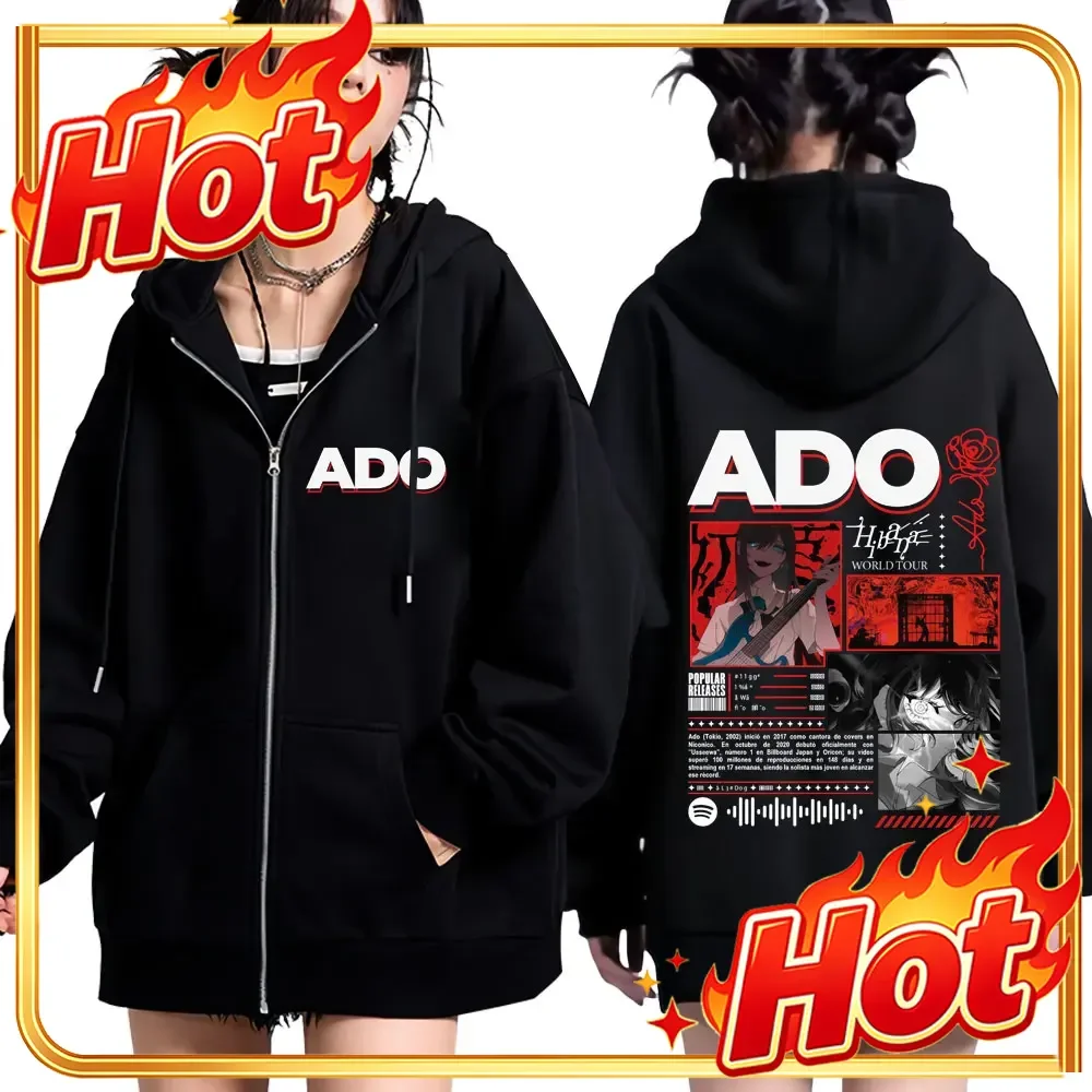 Ado 2025 World Tour Hibana Harajuku Zipper Hoodies Men Women Fashion Zip Up Sweatshirts Long Sleeves Casual Zip Up Jackets Coats
