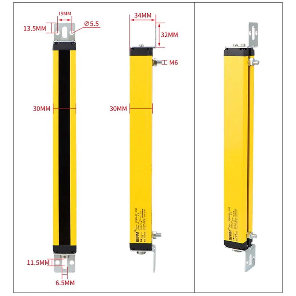 Safety Light Curtain Sensor Switch 4 6  8 10 12 Beam Infrared Grating Protection Device 20mm 40mm Resolution Area Protection PNP