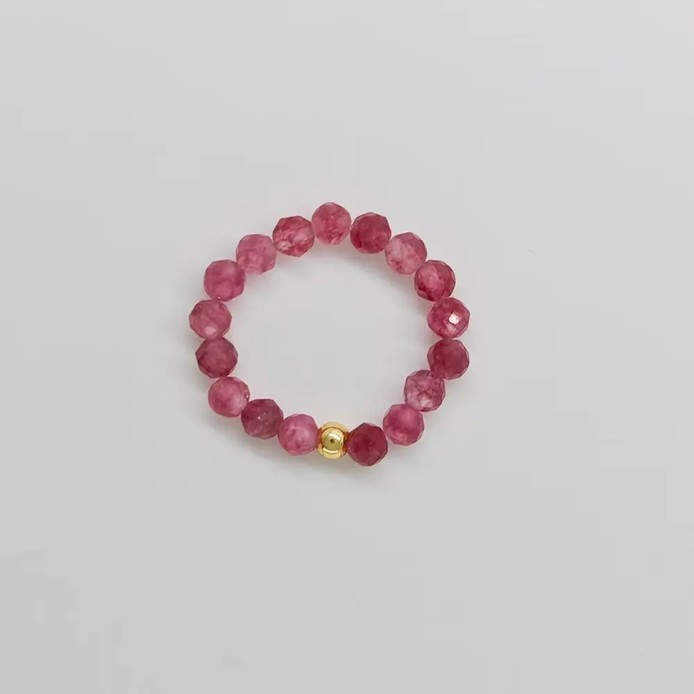 Vlen Verstellbarer Ring für Frauen, natürlicher rosa Turmalin, Granatperlen, elastisch, dehnbar, stapelbar, Boho-Fingerringe, Schmuck, Geschenk – Detail 2