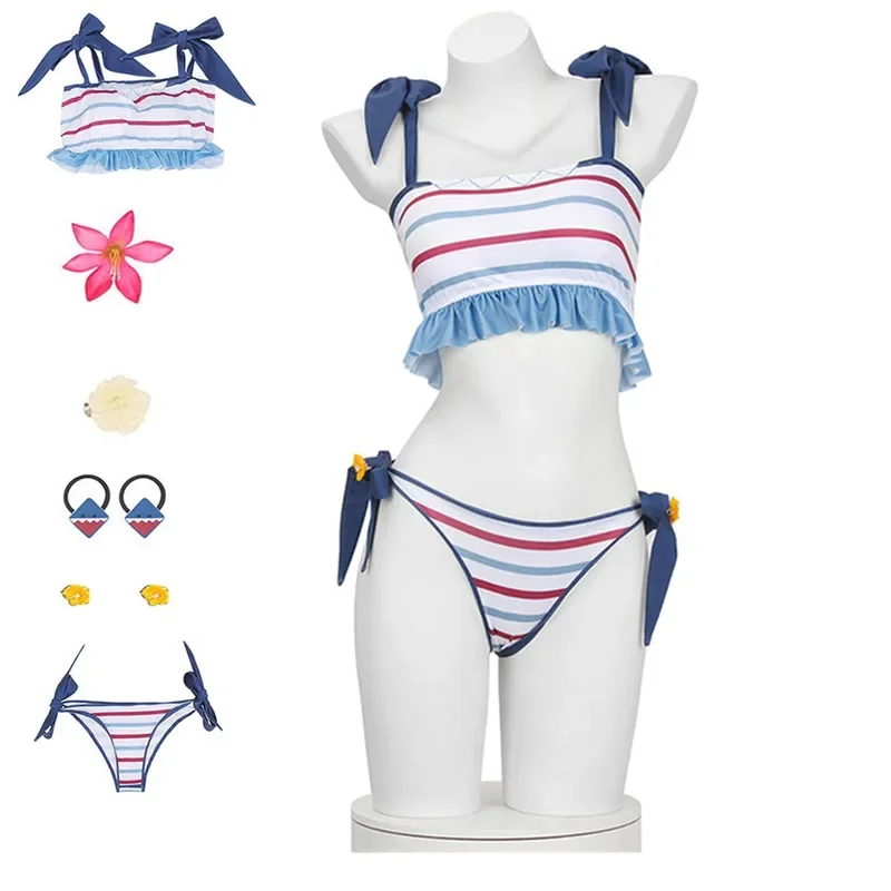 Anime Virtual YouTuber Gawr Gura Cosplay Costume Sexy  Lovely  Bikini Chest Wrap Headdress Little Shark Cartoon  Girl