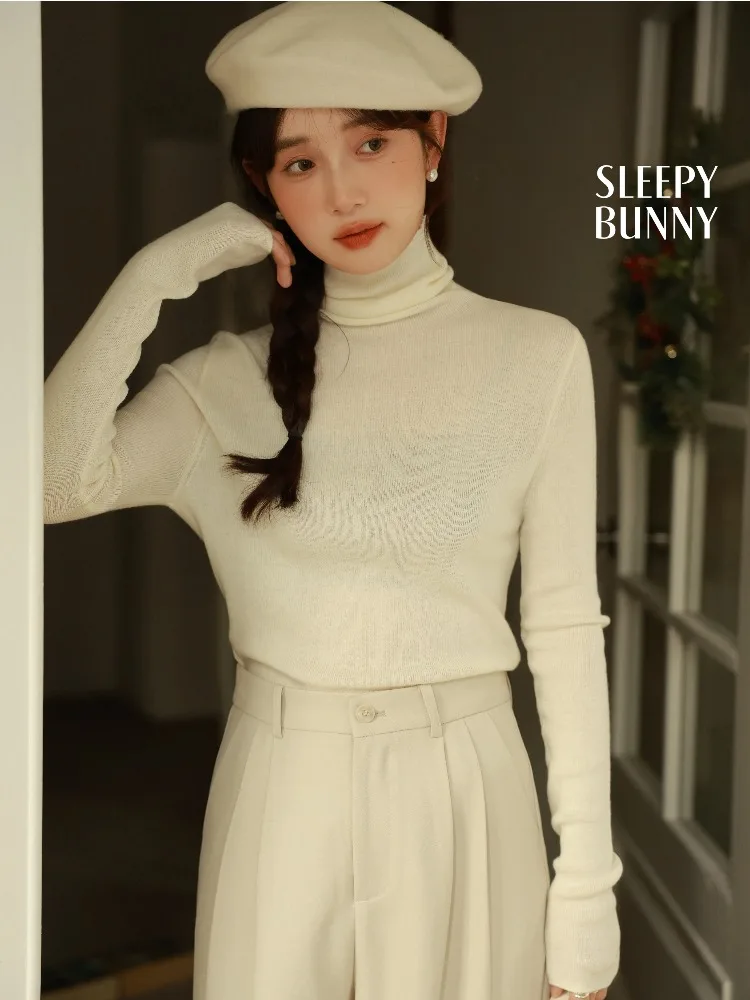 

Soft Knit Turtleneck Top Women Elegant Slim Fit Ribbed Pullover Autumn Winter Stretch Long Sleeve Base Layer Sweater Office Wear