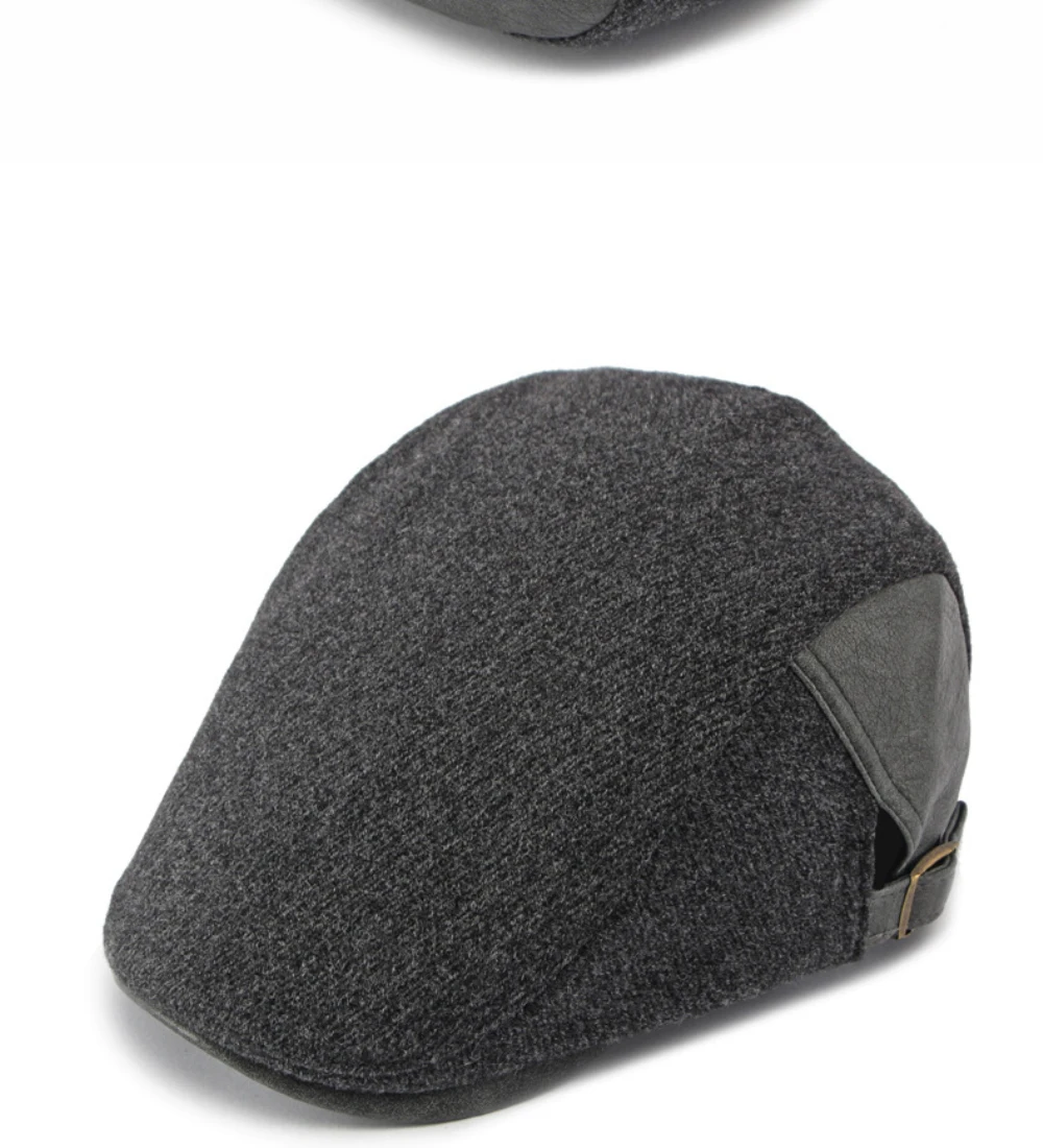 HT5152 Herren- und Damen-Baskenmütze 2026 Neue Herbst-Winter-Kappe für Männer und Frauen, Woll-Ivy-Flatcap, Künstler-Malermütze, Verstellbare PU-Leder-Baskenmütze – Detail 10