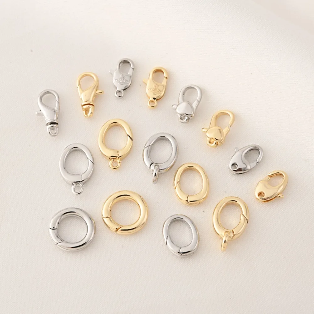 

14-каратное позолоченное открытая пружинная пряжка, браслет ручной работы, ожерелье, пряжка с концевым соединением, гальваническая пряжка из белого золота с омаром