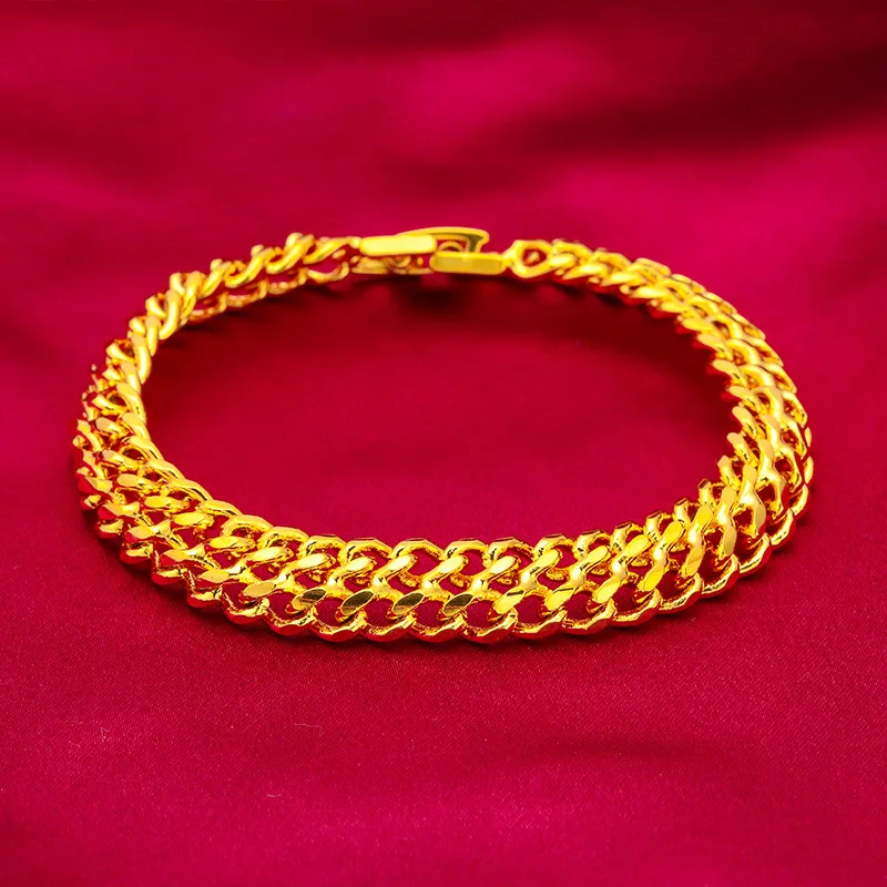 New Men's and Women's Centipede Bracelet Brass Gold-Plated Tank Flat Horsewhip Bracelet Vietnam Placer Gold Bracelet Couple Styl