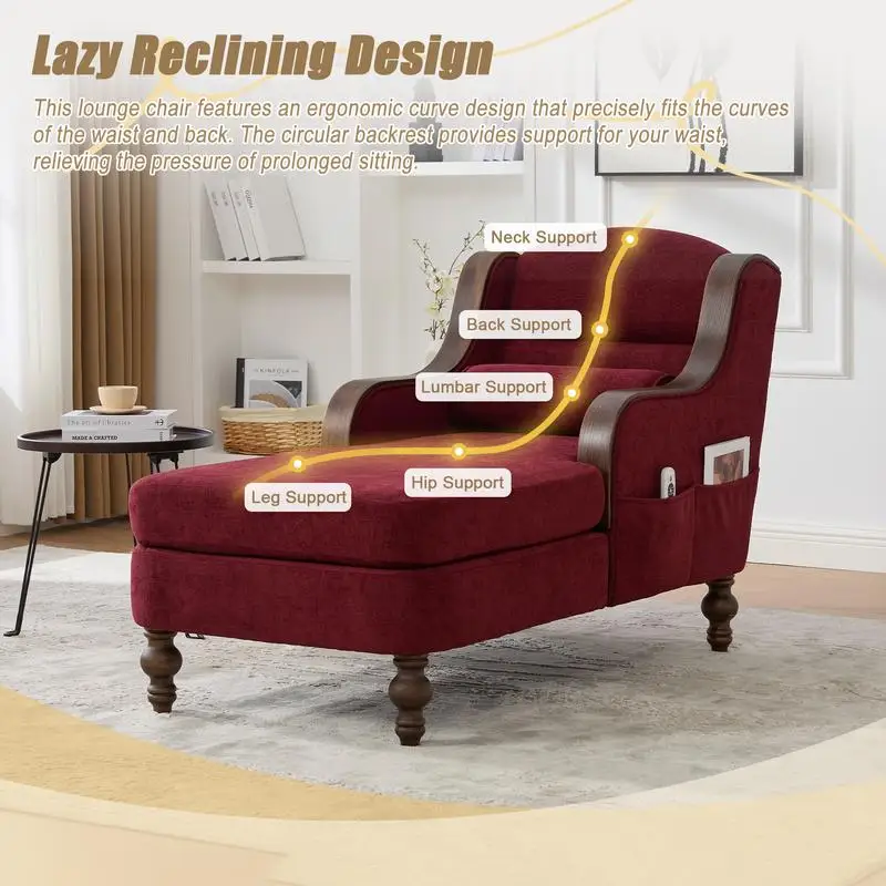 Oversized Chaise Lounge Indoor, Fabric Single Sofa Bed with Wide Seat, Upholstered Lazy Sleeper Armchair for Living Room and