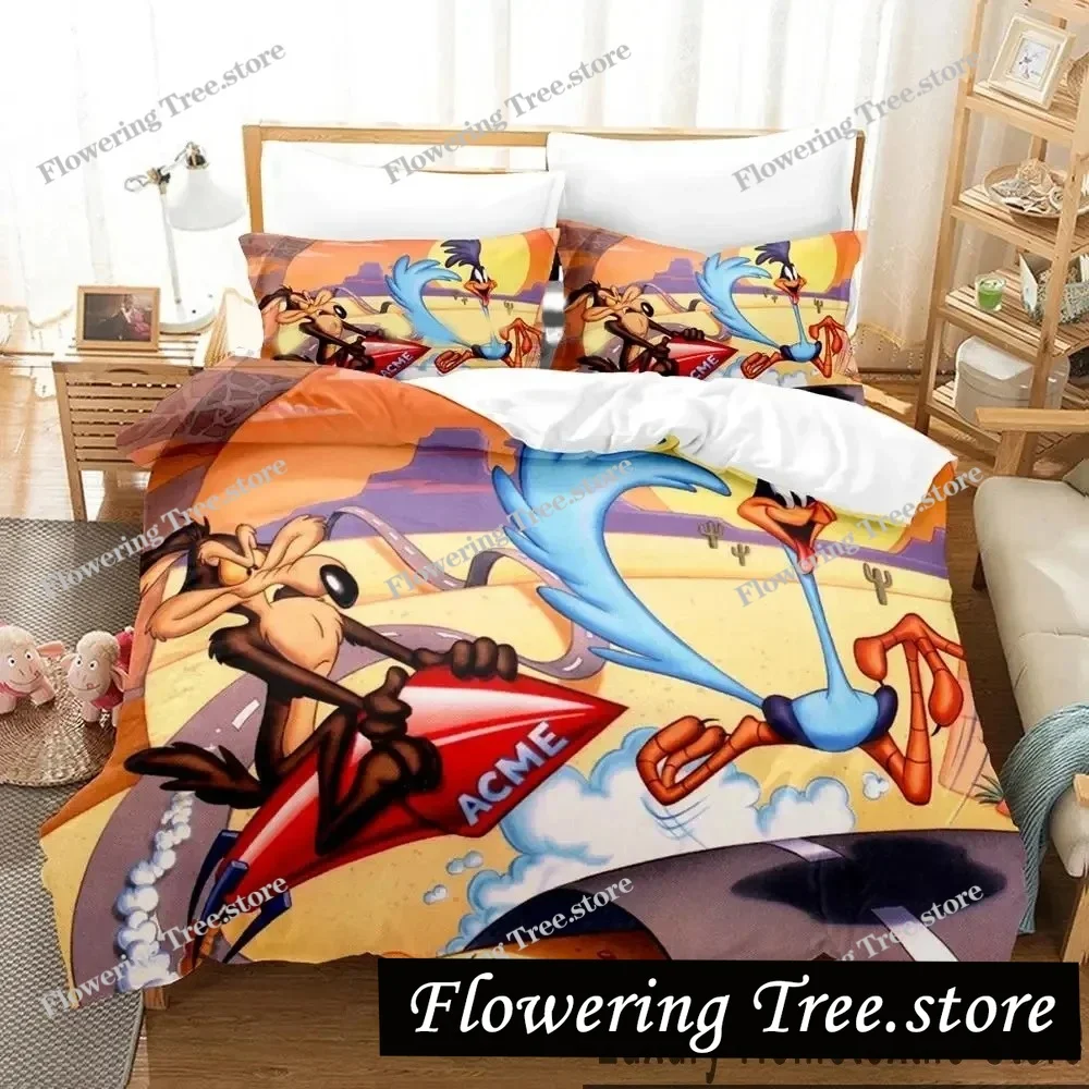 

3D Print Cartoon Wile E Coyote Road Runne Bedding Set Boys Girls Twin Queen King Size Duvet Cover Pillowcase Bed boys Adult