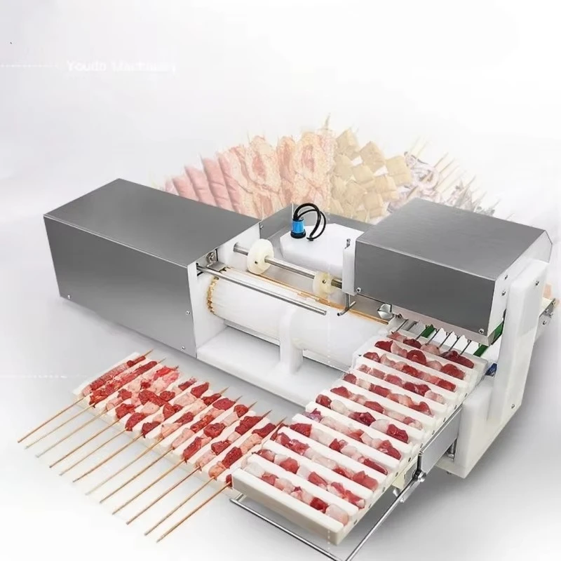 Hygienic Stainless Steel Kebab Skewer Machine with Motor Automatic Meat Stringer High Productivity Commercial BBQ Tool