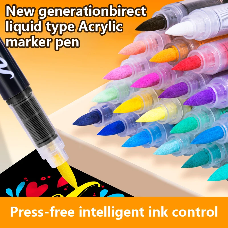

12-72 Colors Acrylic Paint Marker Direct Liquid Ink Set Paint Pens Art Supplies Soft Brush Tip for Kids Adults Christmas Gift