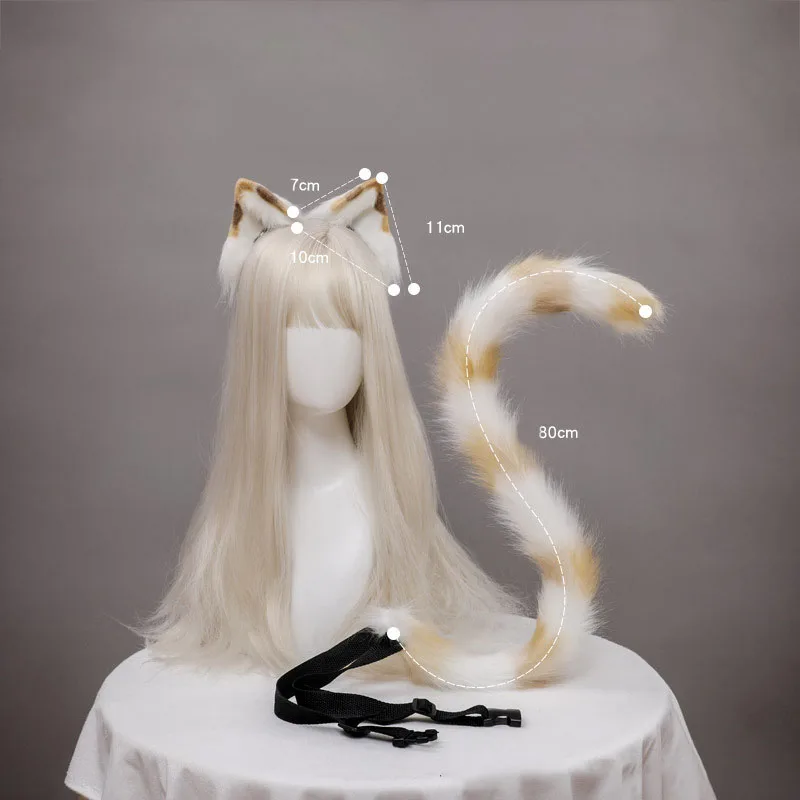 Orejas de gato de felpa realistas, diadema Lolita, cola de gato, accesorios de Cosplay, orejas de animales de simulación hechas a mano, tocado de Halloween