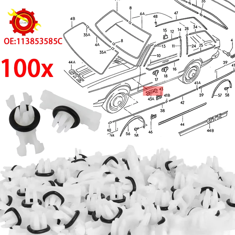 

100 шт., зажимы для обшивки боковой двери автомобиля, зажим для порога, зажим для нажимной пластины 113853585C для VW Golf Mk1 Jetta Mk1 Audi 80 B1
