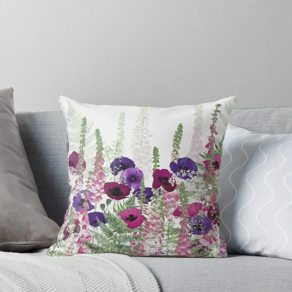 Purple Poppies, Pink Foxgloves & Ferns Throw Pillow Luxury Cushion Cover ornamental pillows for living room pillow