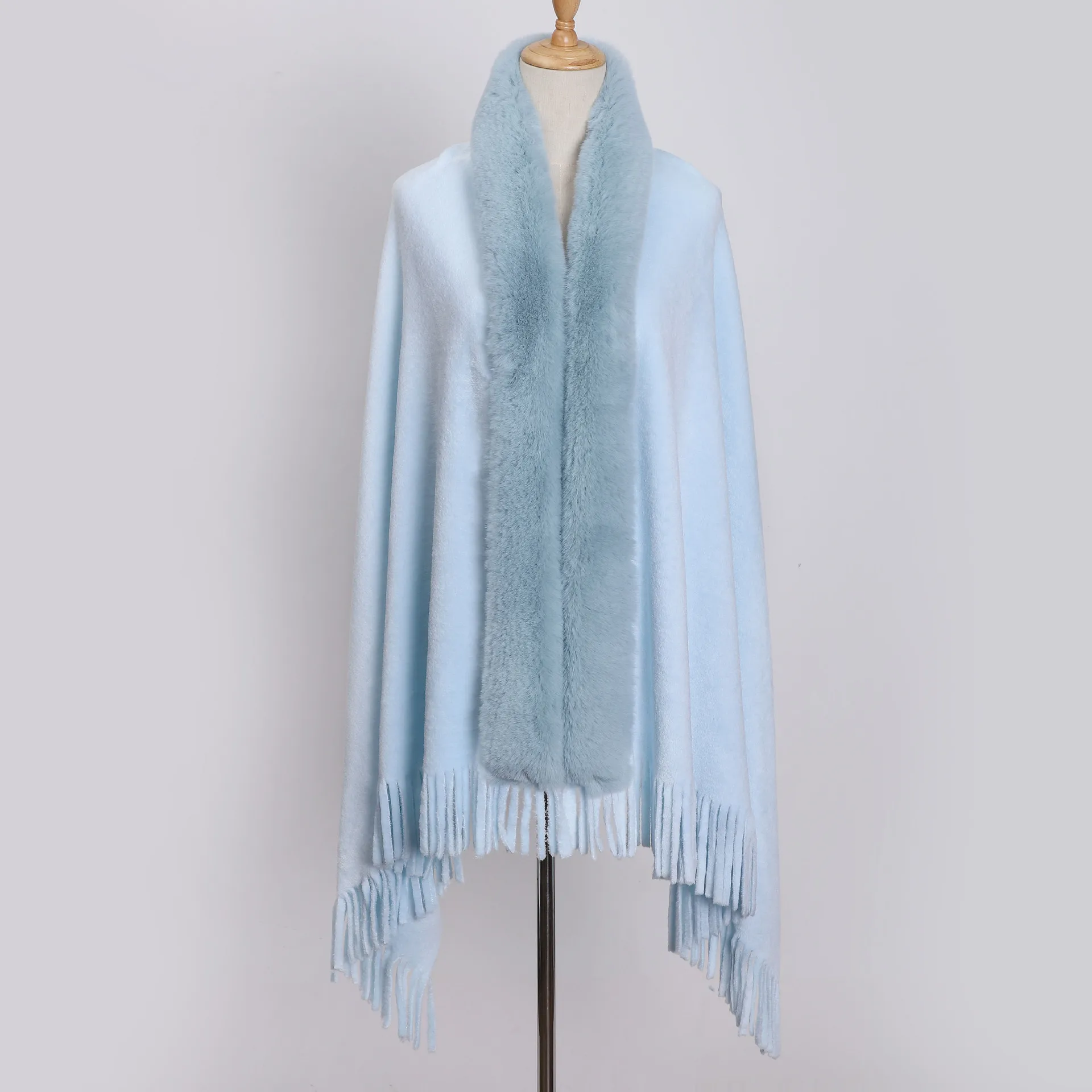 New Winter Thicken Plush Flannel Shawl Tassels Elegant Warm Shawl Otter Rabbit Fur Collar Shawl Fringed Scarf Wrap Scarves Wraps