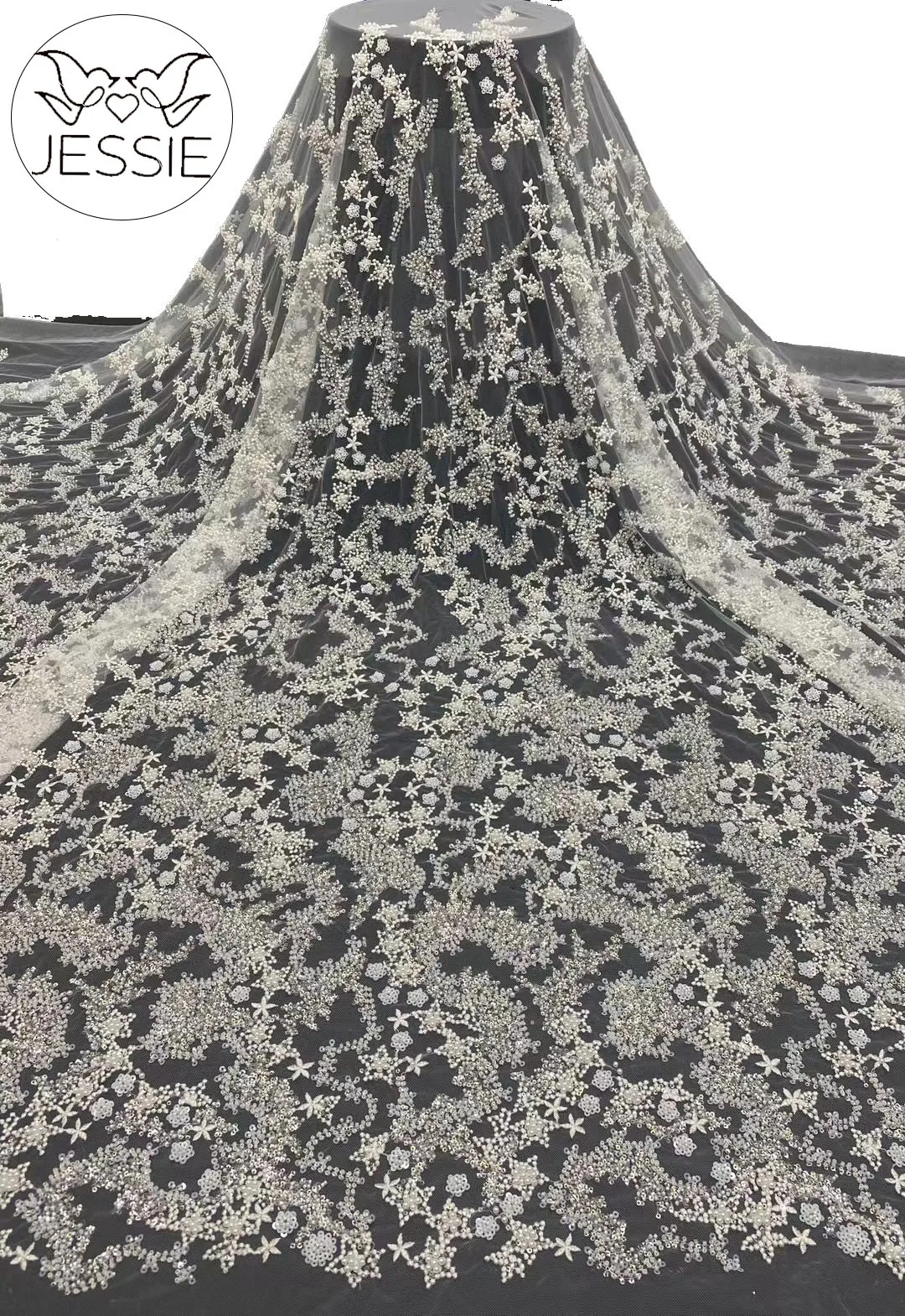 

2024 Top Quality Star Shape Fashion Design For Women Fabric Handmade Special Beads Sequins Net Lace For 5yards Wedding Dresses