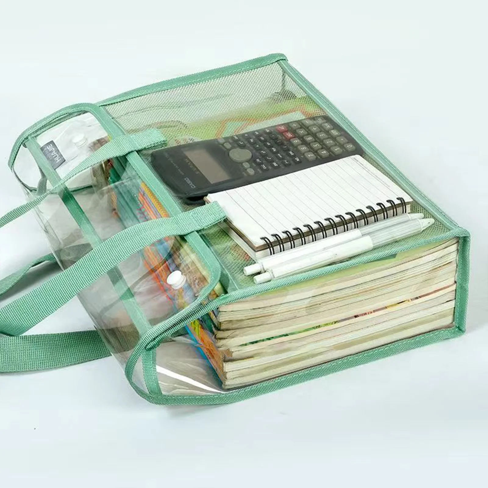 مجلد محمول باليد ذو سعة كبيرة وشفاف مقاوم للماء، جيب ملف ذاتي اللصق يحمل حقيبة تعليمية للوازم المكتبية #2