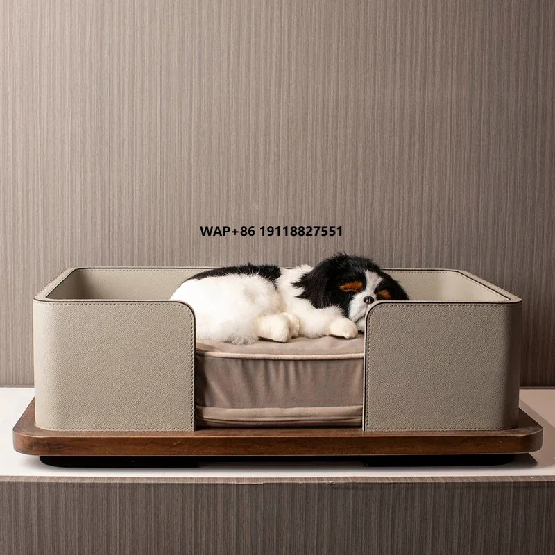 

Modern Solid Wood Leather Pet Bed Kennel Semi-Enclosed Small Dog All Seasons