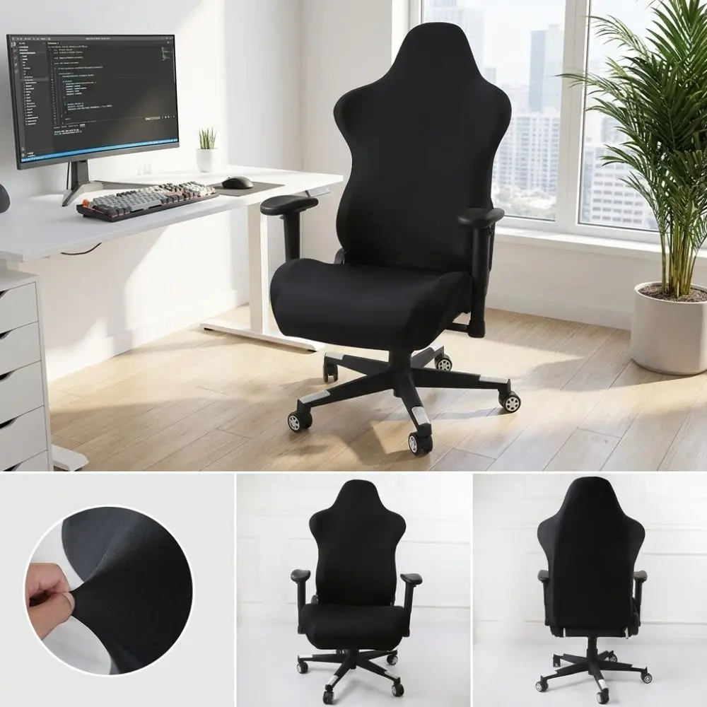 Polyester Gaming Chair Cover Thickened Fabric Stretch Fit Gaming Chair Slipcover Black Armrest Covers Computer Chair Cover