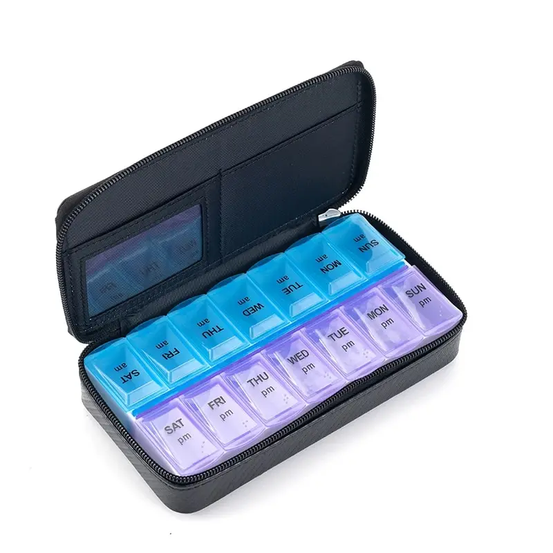 Weekly Pill Organizer 2 Times a Day, Pill Box 7 Day with Zipper Case, Travel Pill Case Am Pm for Vitamin Medicine Organizer