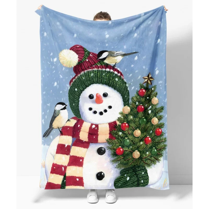 

Christmas snowman flannel blanket with fun print, soft plush and warm winter cottage holiday gift