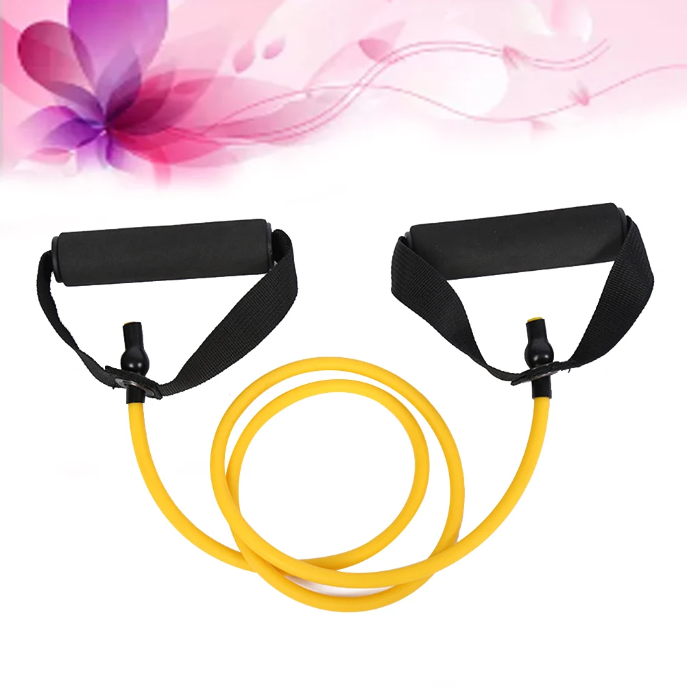 حزام تمرين أصفر مع مقابض لتمدد الدفء وتدريبات القوة واليوجا والبيلاتيس وحبل سحب