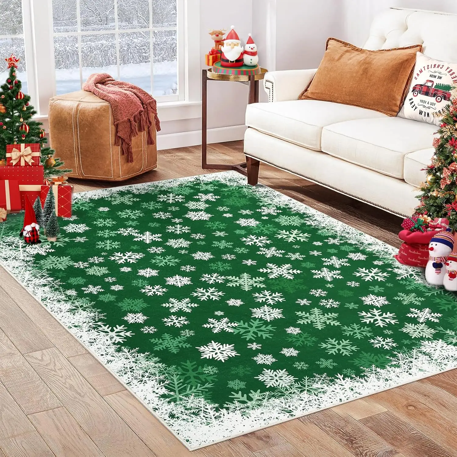 Christmas Rug for Living Room mas Snowflake Area Rug Non Slip Soft Rugs Low Pile Indoor Floor Carpet Holiday Decor for Bedroom