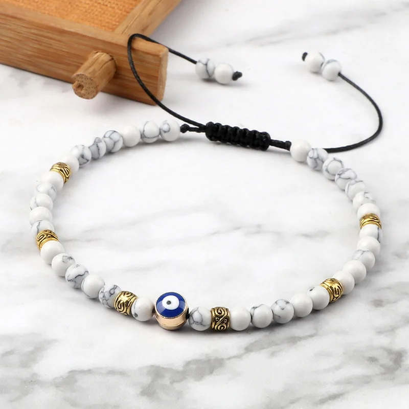 Czarna kamień lawowy bransoletka Evil Eye dla mężczyzn damska pleciona regulowana koraliki w kolorze Tiger Eye bransoletka Yogo moda biżuteria