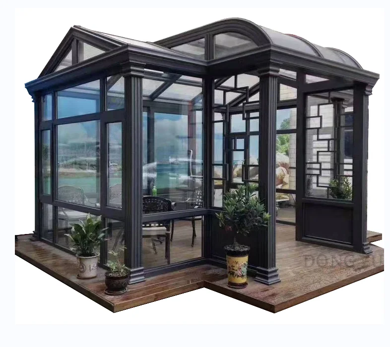 prefabricated sliding retractable sophisticated  glass house aluminum glass sunroom for house garden