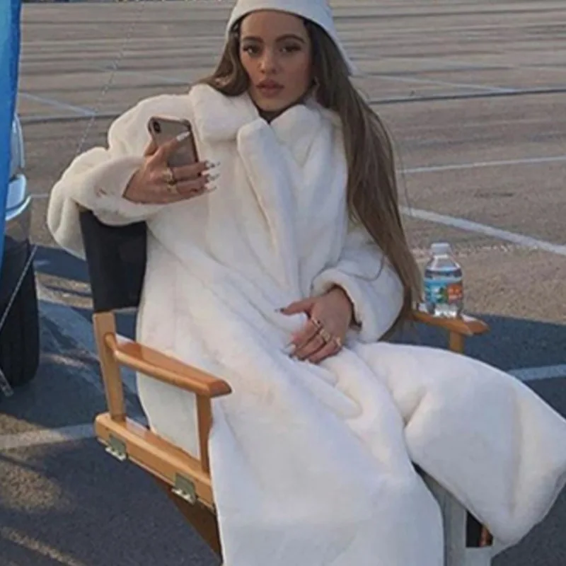 

Женское зимнее пальто KIDCRKJ из искусственного меха, теплое, пушистое, с отложным воротником, утолщенное, стильное, из эко-меха, для женщин