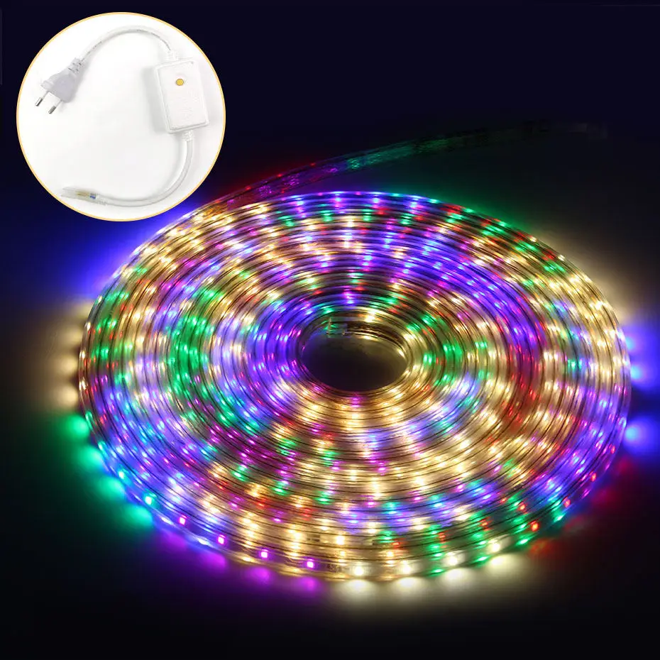 10m 15m 30m 50m 100m Waterproof Dream Color Led Strip Light 220V Flexible Led Ribbon Tape Colorful 8 Modes Outdoor Lighting