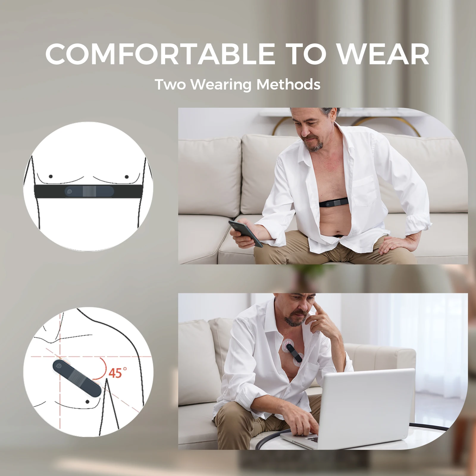 Wellue ER1 Heart Health Monitor Comfortable Wearing Chest Strap Or Electrodes 24-hour EKG/ECG Holter Monitoring At Home