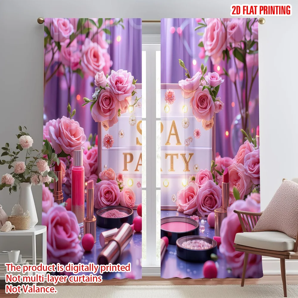 

2D flat printing 2pcs Window Curtains Spa Party Celebration Digital Printed Polyester Drapes Family Party Decoration Use for