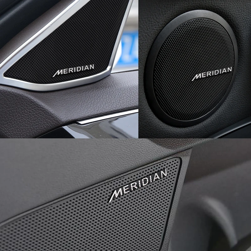 4Pcs High-Quality Metal MERIDIAN Logo Car Hi-Fi Speaker Audio Speaker Badge Stereo Emblem Sticker Decals Tools Auto Accessories
