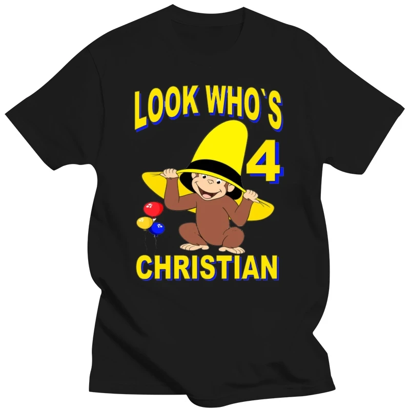 NEW Personalized Custom Curious George Birthday T Shirt Add Name  Age Cartoon t shirt men Unisex New Fashion tshirt free