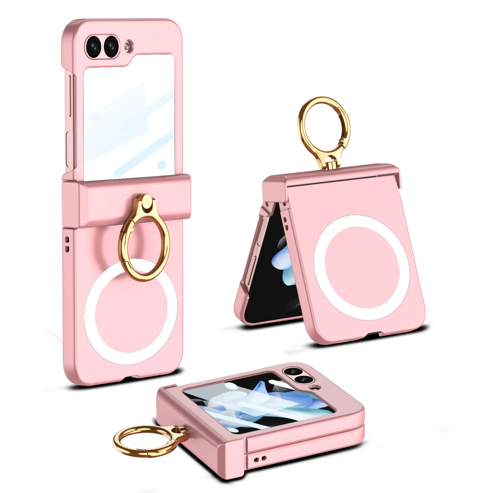 Fashion Flip5 5G Case with Ring Magnetic Hinge for Samsung Galaxy Z Flip 5 PC Cover