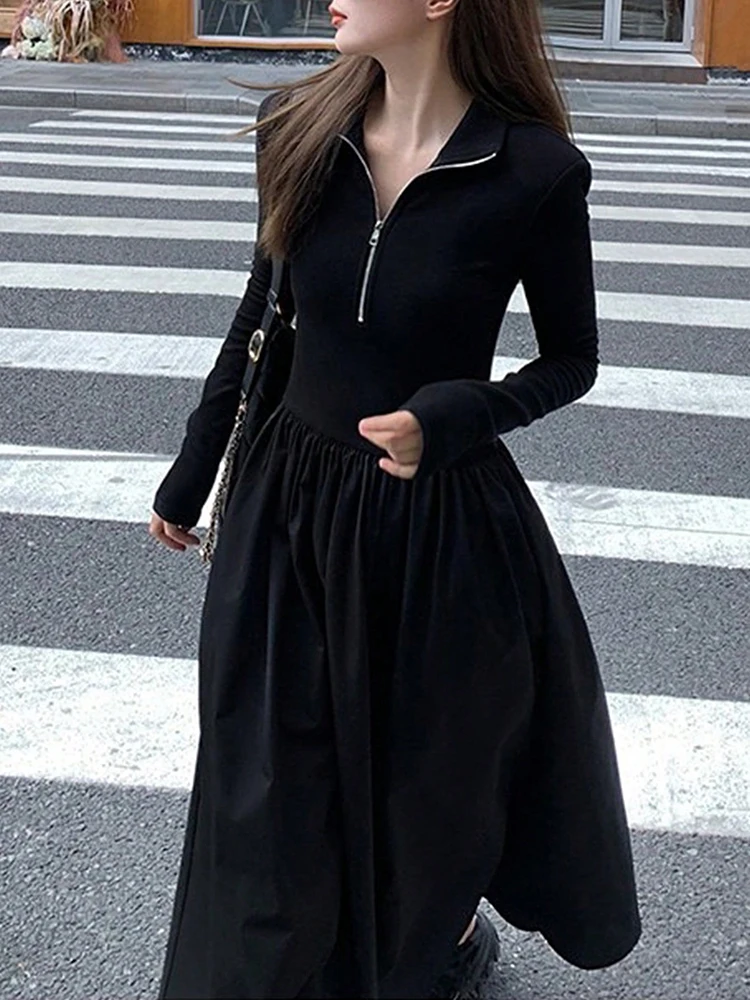 Neu in Kleidern für Mädchen im Preppy-Stil, Maxikleid, Y2K, solide lange Kleider mit Ärmeln, elegante Damenkleider 2025, Damenbekleidung