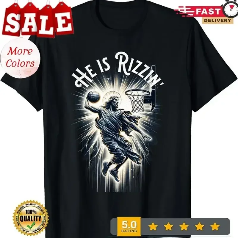 Sports Rizzen He Is Rizzin Jesus Playing Basketball T Shirt