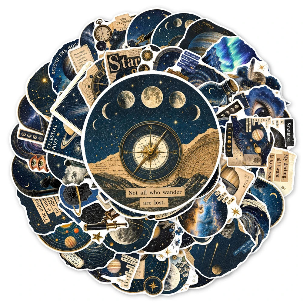 10/30/50pcs Retro Mysterious Universe Cartoon Stickers Astronomy Galaxy Planet Decals DIY Luggage Notebook Cool Graffiti Sticker