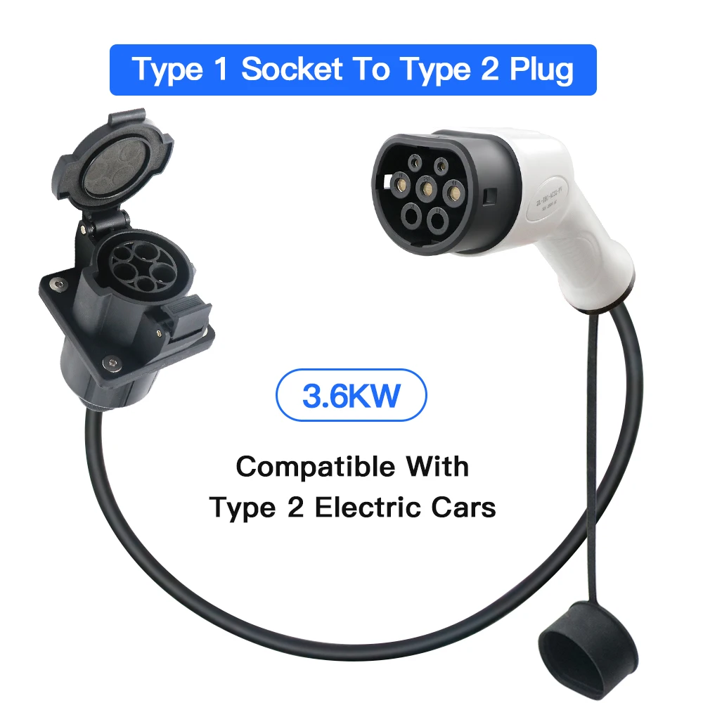 Goodcell 16A 3.6KW Type 2 IEC 62169-2 EV Plug To SAE J1772 Type 1 Socket 220-250V Extend Charger Adaptor With Cable 1M