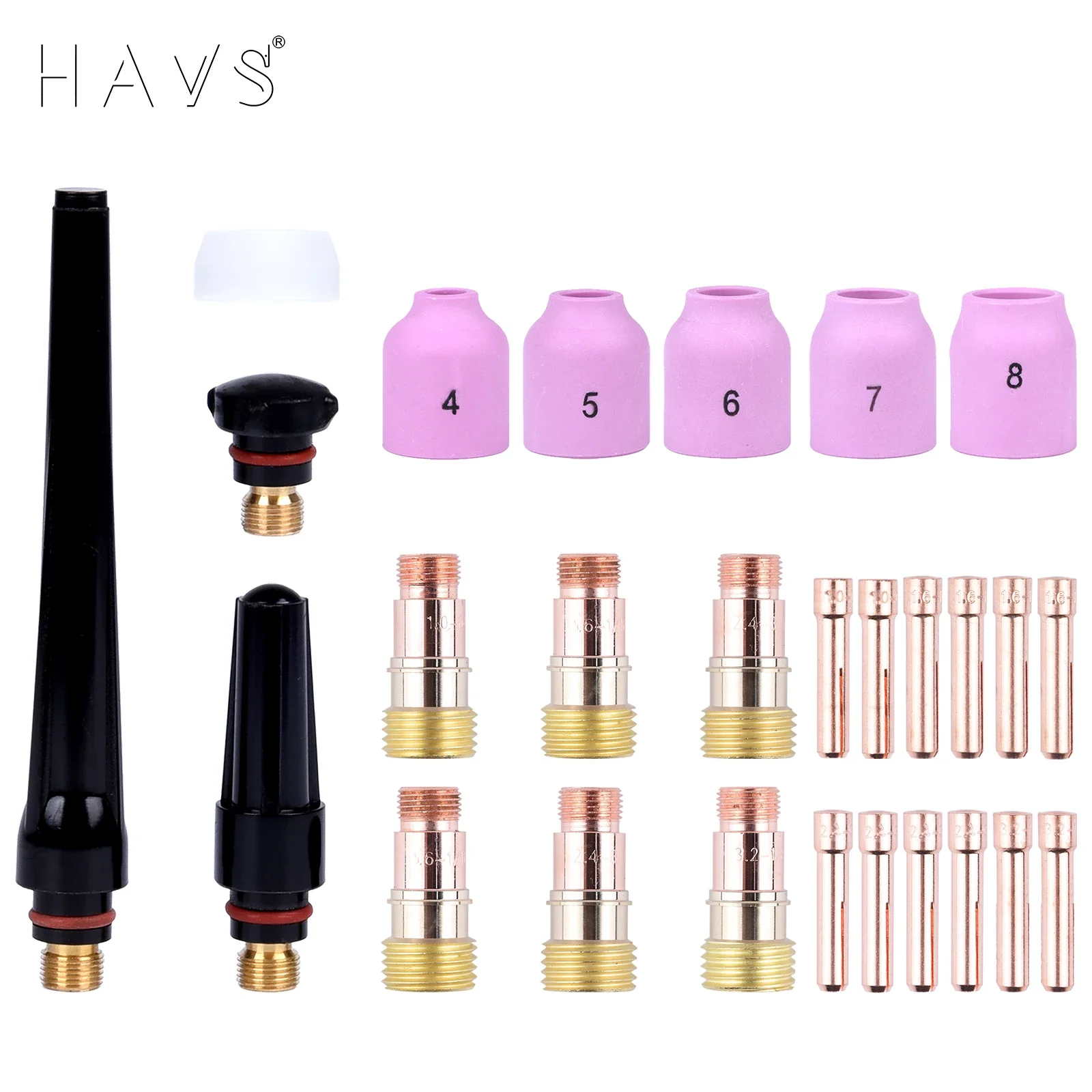 

27PCS TIG Welding Torches Stubby Gas Lens Collets Alumina Nozzles Back Cap Kit Fit SR WP17 WP18 WP26