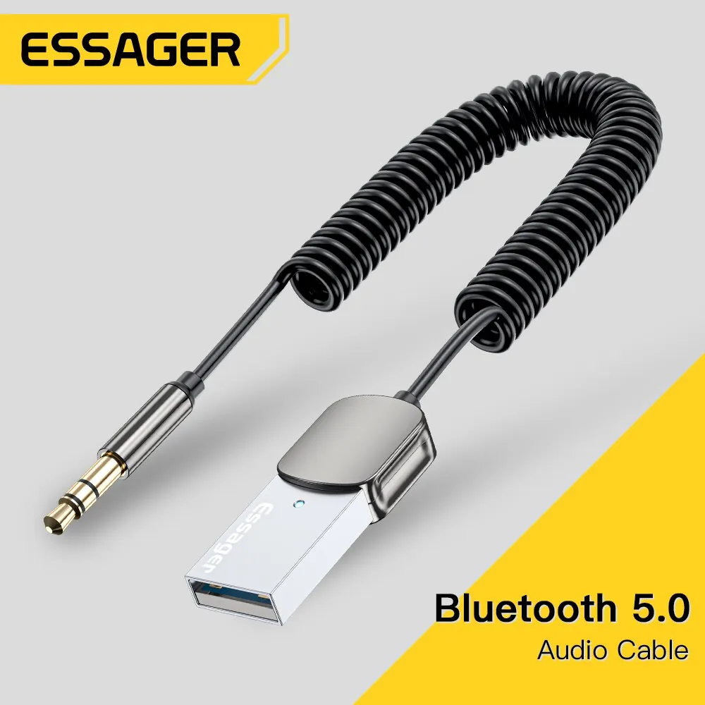 Essager Bluetooth Audio klucz odbiorczy USB do 3.5mm Jack samochodowy sprzęt Audio Aux Bluetooth 5.0 zestaw głośnomówiący dla odbiornika samochodowego BT transmisja