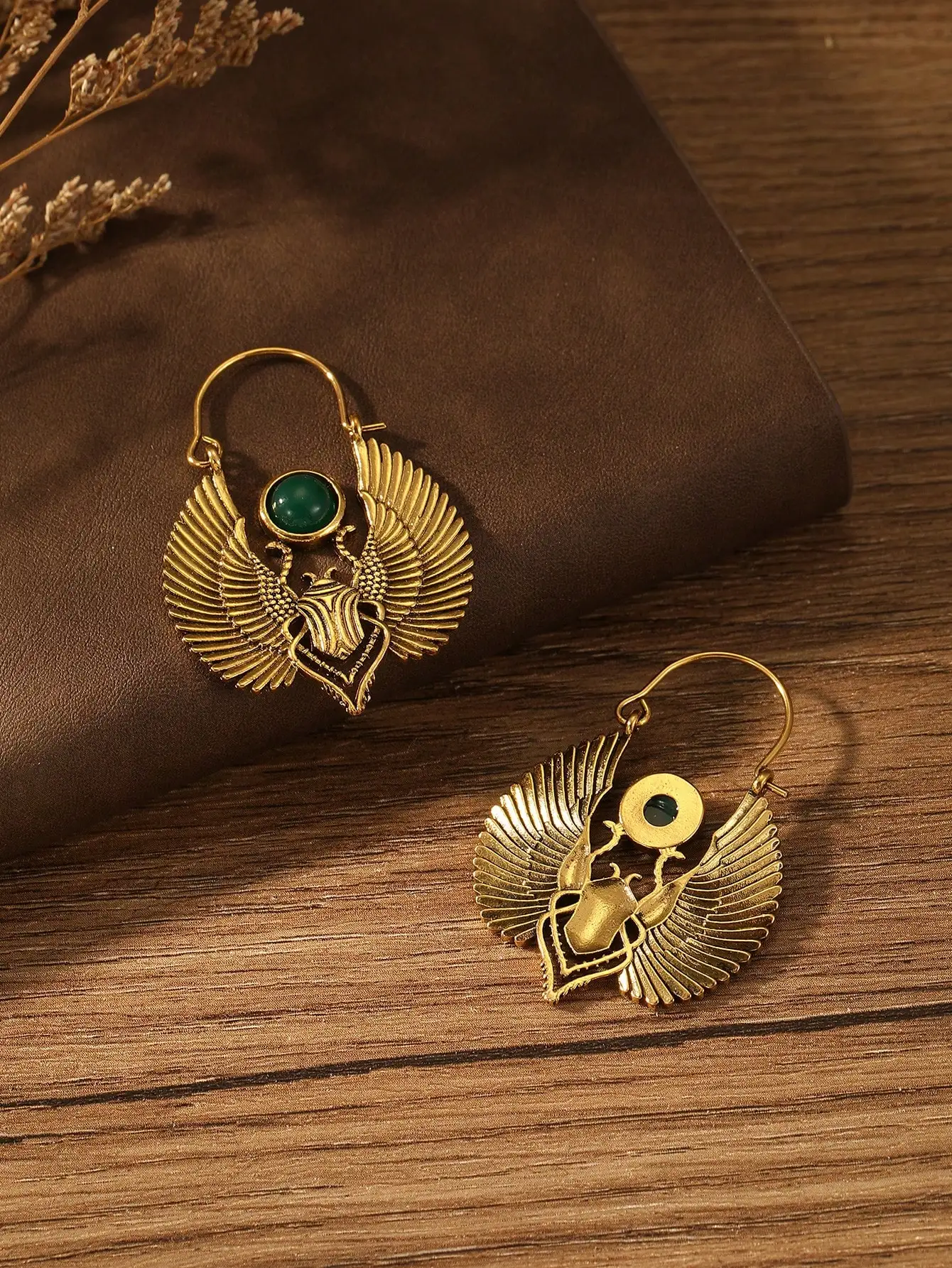 Vintage Egyptian Inspired Designs Sacred Wings Scarab Large Hoops Earrings Gypsy Tribal Women Gold Color Earrings Party Gift