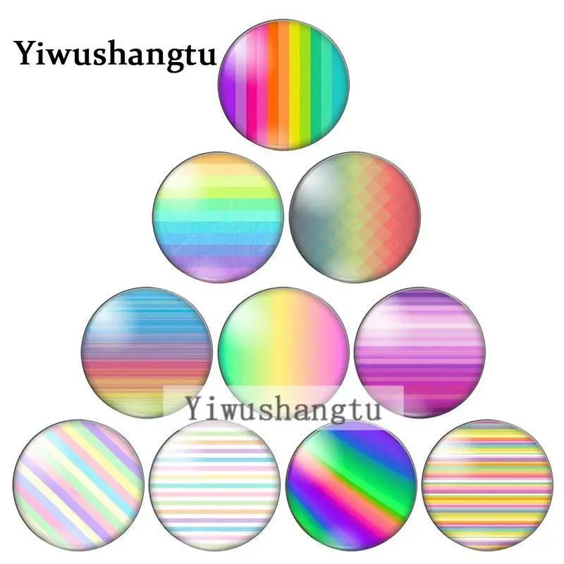 Beauty colorfu geometric figure rainbow 8mm/10mm/12mm/18mm/20mm Round photo glass cabochon demo flat back Making findings ZB0543