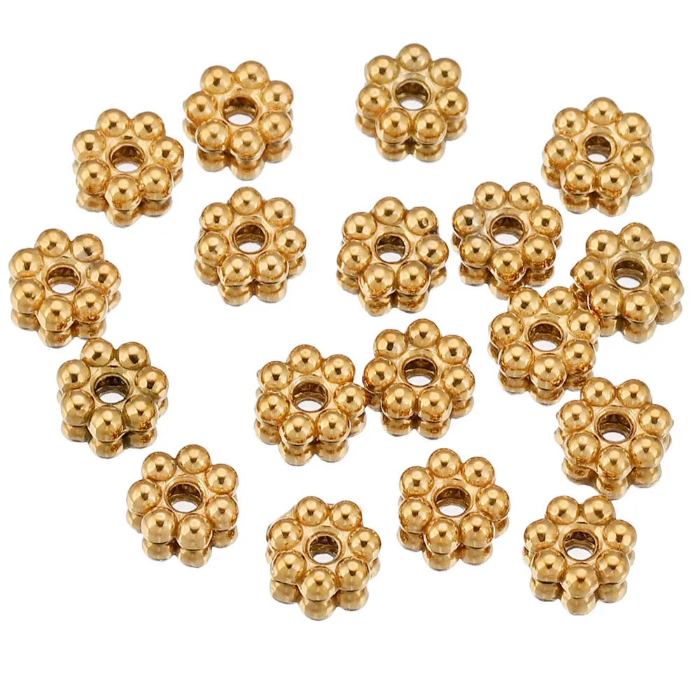 50pcs 4/5/6mm Stainless Steel Flower Spacer Beads Gold Plated Loose Bead Cap for DIY Needlework Costume Jewelry Making Bracelet