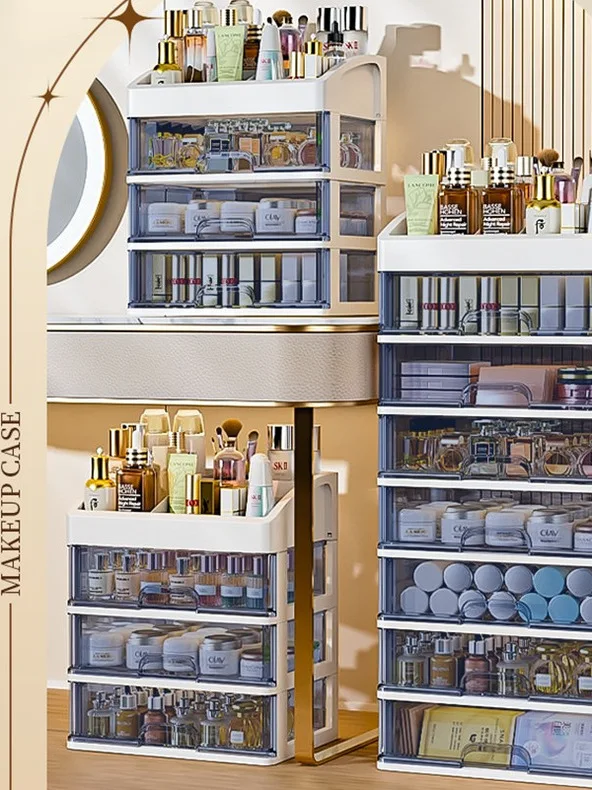 

JK Quali Multi-Layer Cosmetic Storage Box Desktop Standing Cabinet Skin Care Product Organizer Desk Top elf Plastic Material