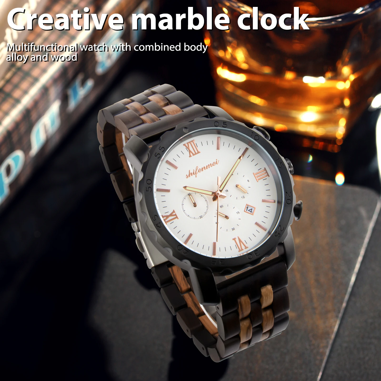 Kity Kiss Luxury Wooden Multifunctional Men's Quartz Watch Multi Time Zone  Waterproof Night Light Watch Exquisite Festival Gift