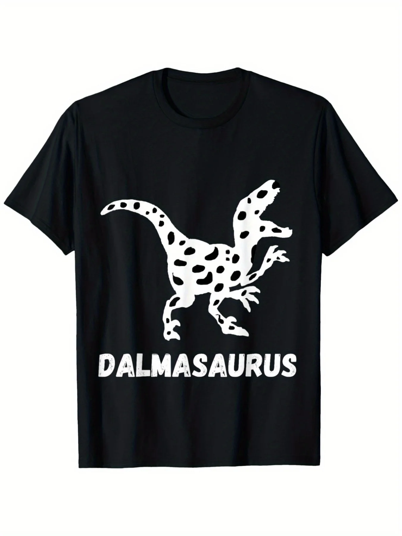 Funny Dalmatian Dinosaur T-Shirt - 100% Cotton 180gsm Heavyweight Crew Neck Tee with T-Rex & Dalmatian Puppy Print, Soft Casual Shirt for Dog Lovers, Dino Fans, Gym & Outdoor Activities (Machine Washable)