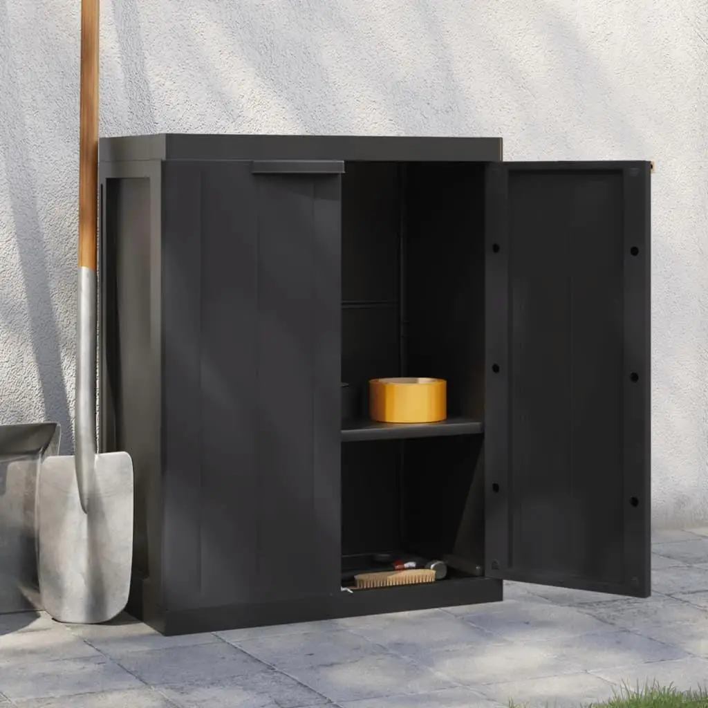 Compact Black Outdoor Storage Cabinet 25.6x14.6x33.5 Durable PP Weatherproof Organizer