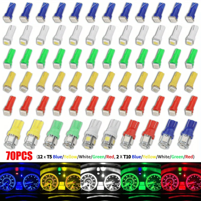 70 buah T5 T10 5050-SMD LED Speedometer Instrumen Gauge Cluster Dash Light Bulbs