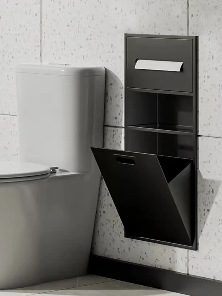 Customized Stainless Steel Niche Embedded Toilet Bin Bathroom Embedded Metal Steel Plate Niche Cabinet Finished Product