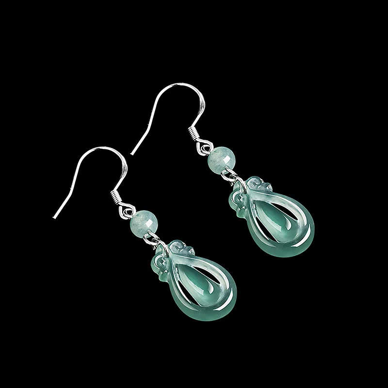 Natural A-grade Jade Blue Water Ancient Style Water Droplet Earrings S925 Silver Ice Jade Fashionable Women's Jewelry Drop Ship 3