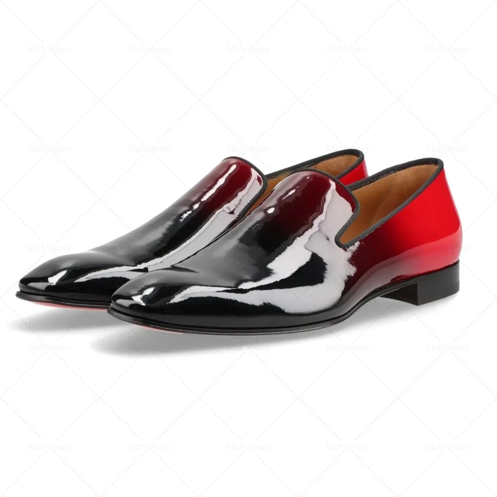 Gradient Patent Leather Loafers Slip On Pointed Toe Men Dress Shoes for Formal Wedding Business DailyWear Custom Color Plus Size